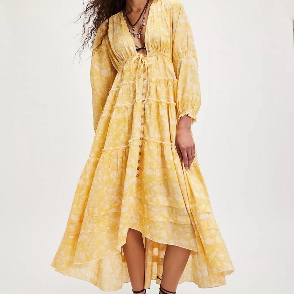 Free People Yellow Long Sleeve Maxi Dress